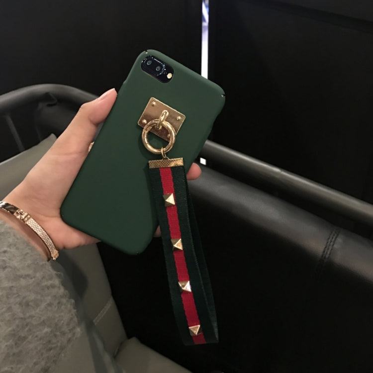For iPhone 8 Plus & 7 Plus   Contrast Color Full Coverage Acrylic Hard Protective Back Cover Case with Rivet Wrist Band