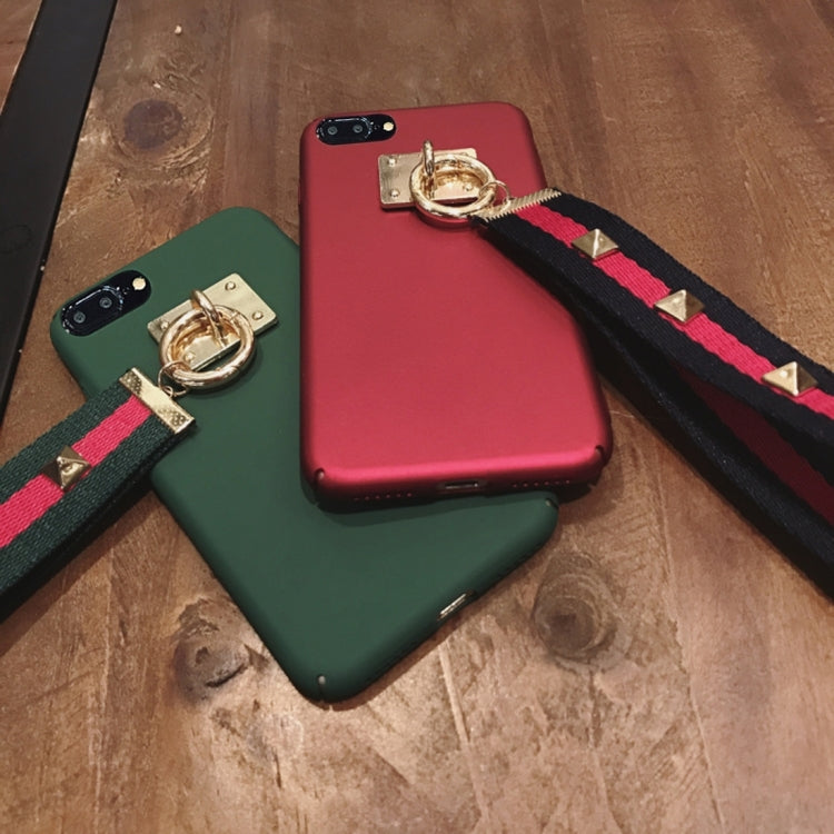 For iPhone 8 Plus & 7 Plus   Contrast Color Full Coverage Acrylic Hard Protective Back Cover Case with Rivet Wrist Band