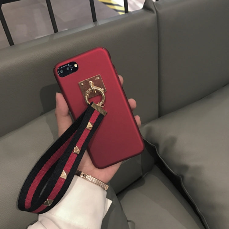 For iPhone 8 Plus & 7 Plus   Contrast Color Full Coverage Acrylic Hard Protective Back Cover Case with Rivet Wrist Band