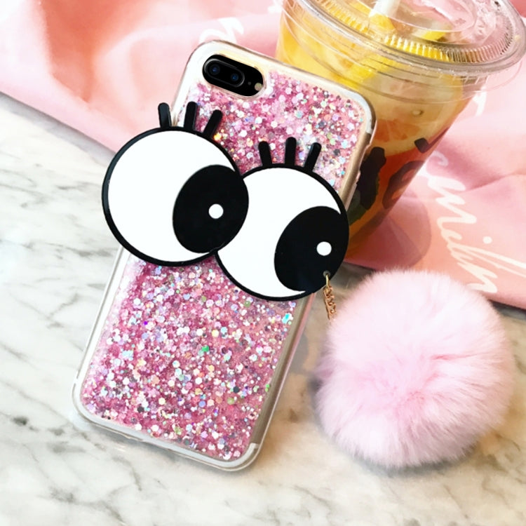 For iPhone 8 Plus & 7 Plus   3D Big Eyes Furry Ball Glitter Powder Soft TPU Back Cover Case