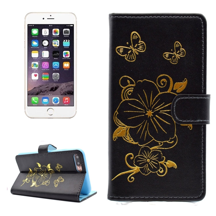 For iPhone 8 Plus & 7 Plus   Bronzing Butterfly Pattern Horizontal Flip PU Leather Case with Holder & Card Slots & Wallet