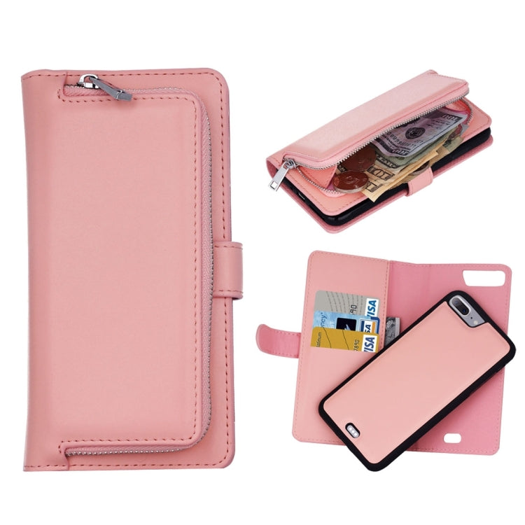 For iPhone 8 Plus & 7 Plus   Plain Weave Texture Zipper Horizontal Flip Leather Case with Detachable Back Protective Case & Card Slots & Wallet