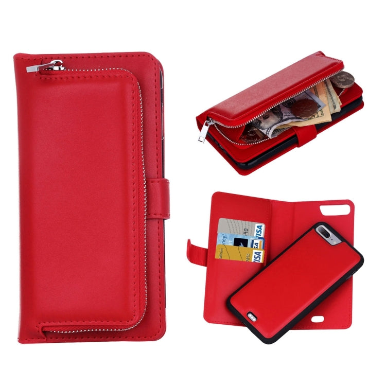 For iPhone 8 Plus & 7 Plus   Plain Weave Texture Zipper Horizontal Flip Leather Case with Detachable Back Protective Case & Card Slots & Wallet