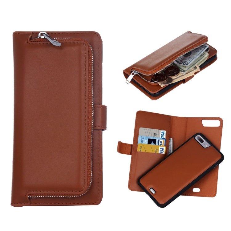 For iPhone 8 Plus & 7 Plus   Plain Weave Texture Zipper Horizontal Flip Leather Case with Detachable Back Protective Case & Card Slots & Wallet