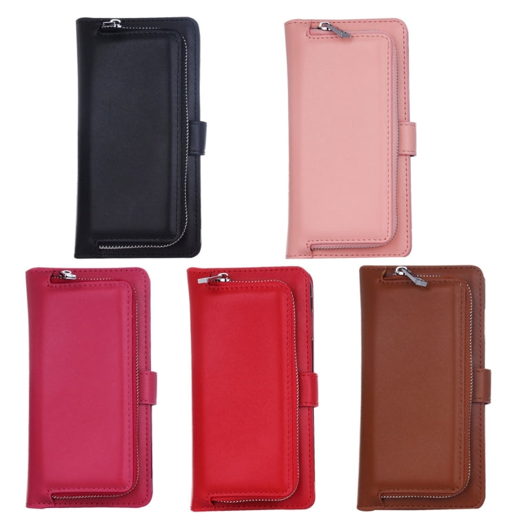 For iPhone 8 Plus & 7 Plus   Plain Weave Texture Zipper Horizontal Flip Leather Case with Detachable Back Protective Case & Card Slots & Wallet