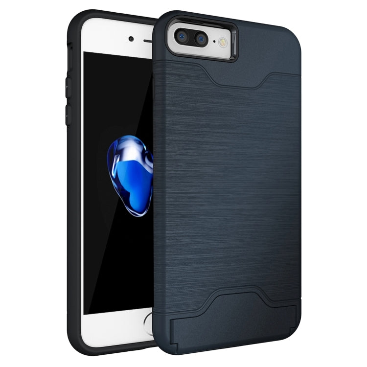 For iPhone 8 Plus & 7 Plus   Brushed Texture Separable TPU + PC Combination Back Case with Card Slot & Holder