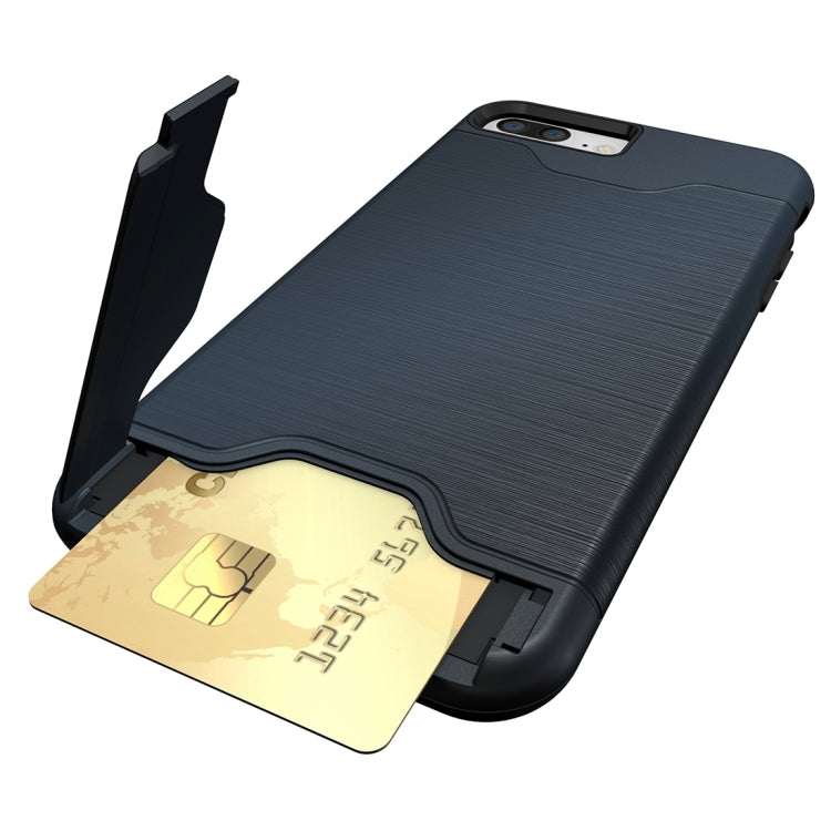 For iPhone 8 Plus & 7 Plus   Brushed Texture Separable TPU + PC Combination Back Case with Card Slot & Holder