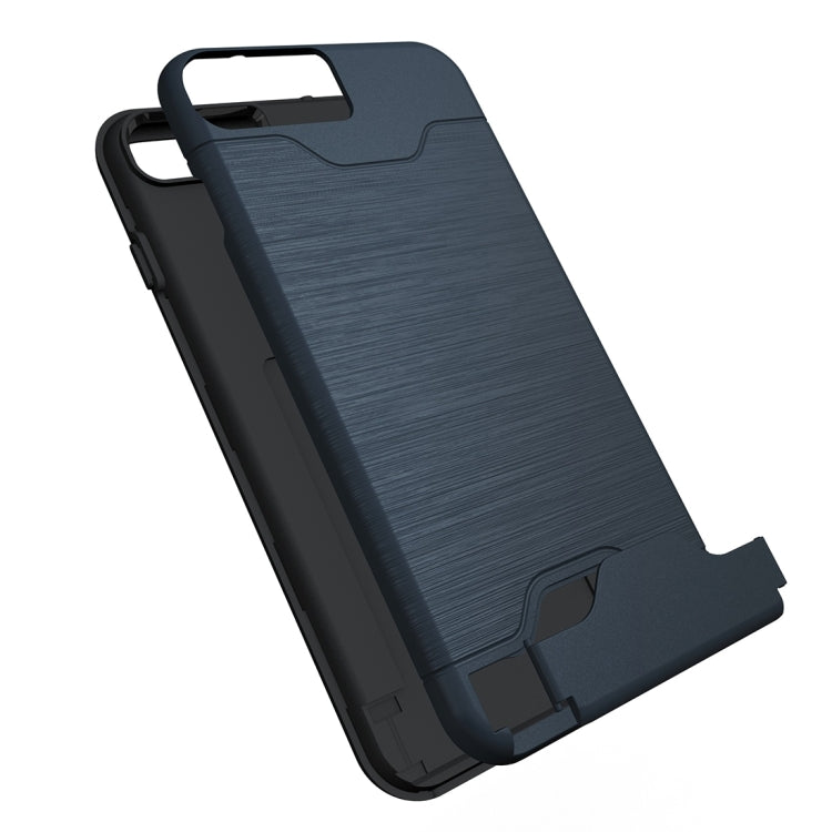 For iPhone 8 Plus & 7 Plus   Brushed Texture Separable TPU + PC Combination Back Case with Card Slot & Holder
