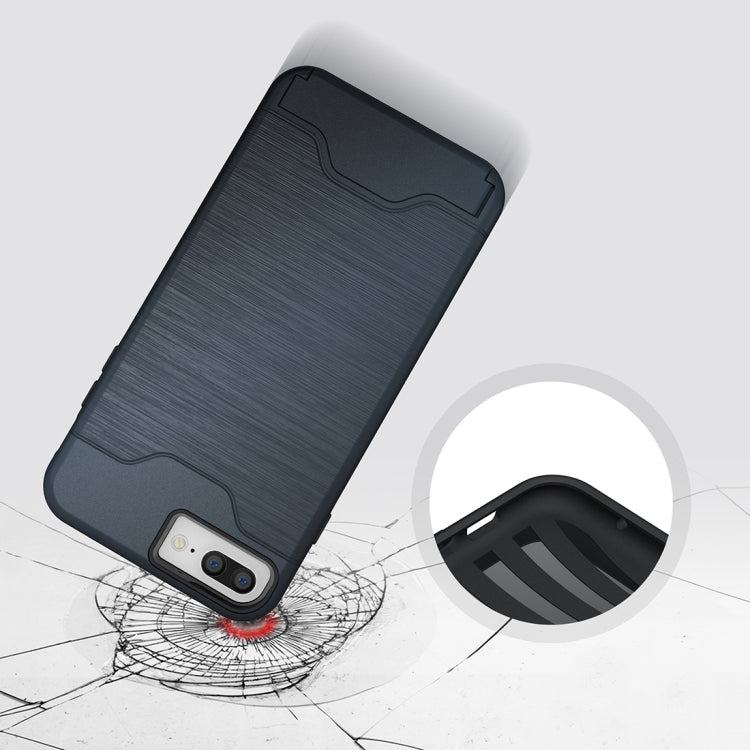 For iPhone 8 Plus & 7 Plus   Brushed Texture Separable TPU + PC Combination Back Case with Card Slot & Holder