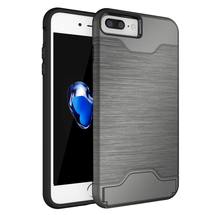 For iPhone 8 Plus & 7 Plus   Brushed Texture Separable TPU + PC Combination Back Case with Card Slot & Holder