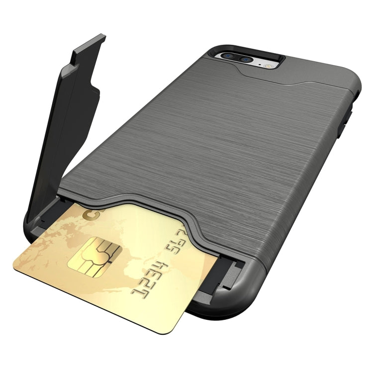 For iPhone 8 Plus & 7 Plus   Brushed Texture Separable TPU + PC Combination Back Case with Card Slot & Holder