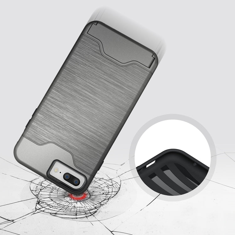 For iPhone 8 Plus & 7 Plus   Brushed Texture Separable TPU + PC Combination Back Case with Card Slot & Holder