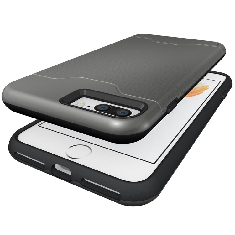 For iPhone 8 Plus & 7 Plus   Brushed Texture Separable TPU + PC Combination Back Case with Card Slot & Holder