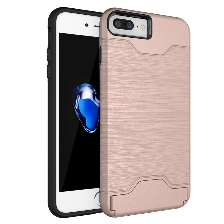 For iPhone 8 Plus & 7 Plus   Brushed Texture Separable TPU + PC Combination Back Case with Card Slot & Holder