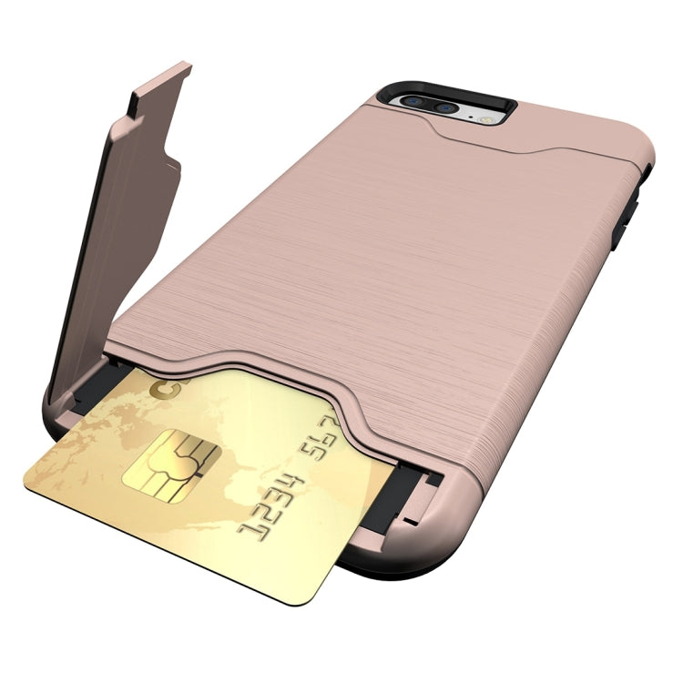 For iPhone 8 Plus & 7 Plus   Brushed Texture Separable TPU + PC Combination Back Case with Card Slot & Holder