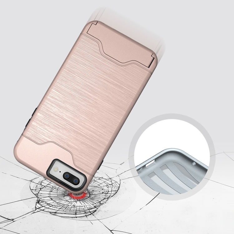 For iPhone 8 Plus & 7 Plus   Brushed Texture Separable TPU + PC Combination Back Case with Card Slot & Holder