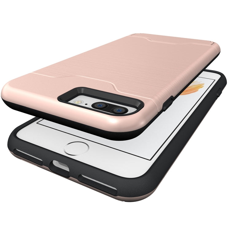 For iPhone 8 Plus & 7 Plus   Brushed Texture Separable TPU + PC Combination Back Case with Card Slot & Holder