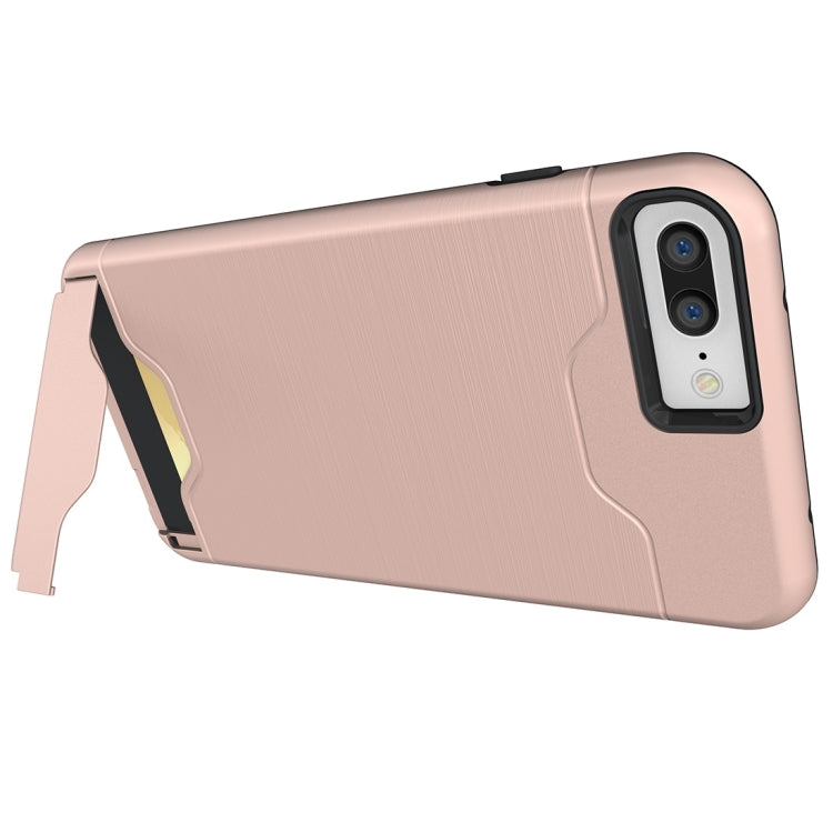 For iPhone 8 Plus & 7 Plus   Brushed Texture Separable TPU + PC Combination Back Case with Card Slot & Holder