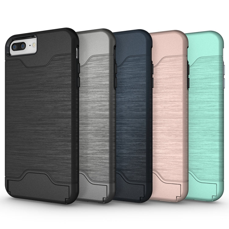 For iPhone 8 Plus & 7 Plus   Brushed Texture Separable TPU + PC Combination Back Case with Card Slot & Holder