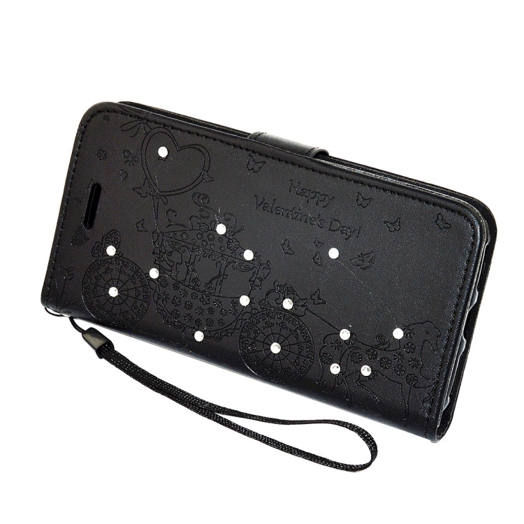 For iPhone 8 Plus & 7 Plus   Pressed Flower Butterfly Carriage Pattern Diamond Encrusted Horizontal Flip Leather Case with Holder & Card Slots & Wallet & Photo Frame & Lanyard