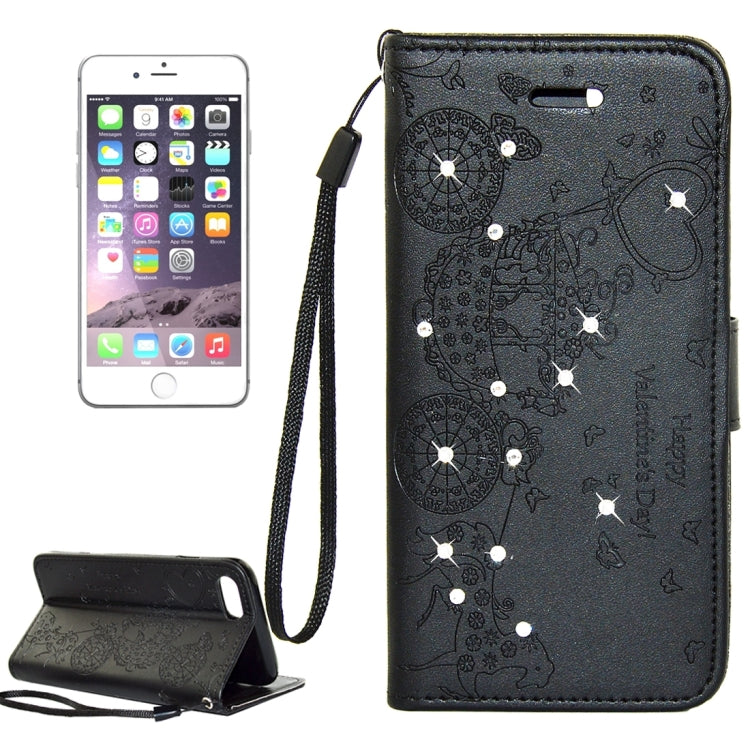 For iPhone 8 Plus & 7 Plus   Pressed Flower Butterfly Carriage Pattern Diamond Encrusted Horizontal Flip Leather Case with Holder & Card Slots & Wallet & Photo Frame & Lanyard