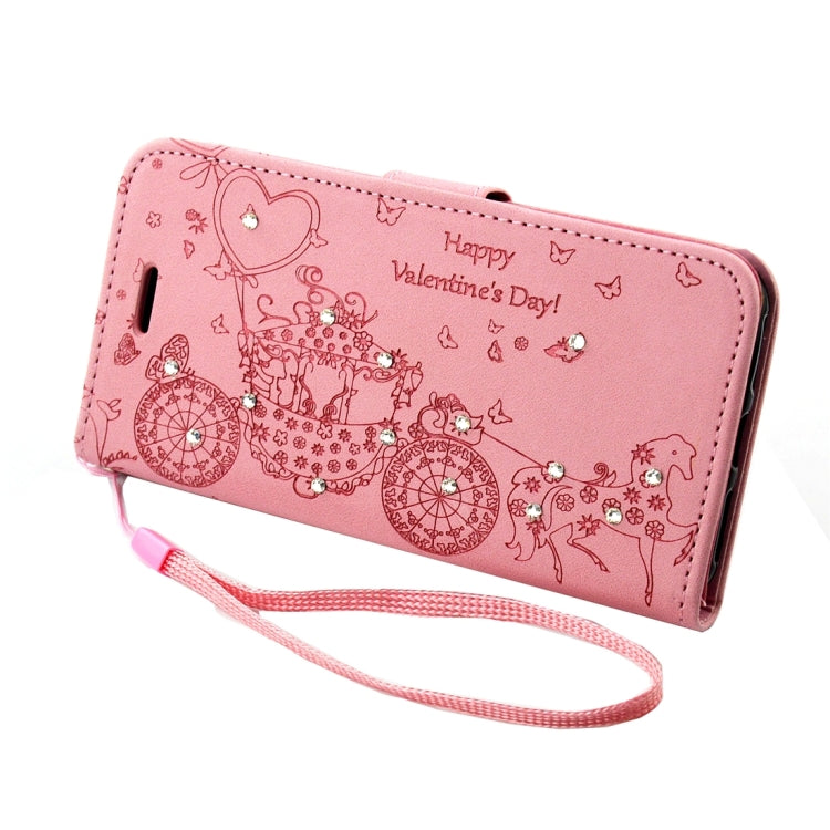 For iPhone 8 Plus & 7 Plus   Pressed Flower Butterfly Carriage Pattern Diamond Encrusted Horizontal Flip Leather Case with Holder & Card Slots & Wallet & Photo Frame & Lanyard