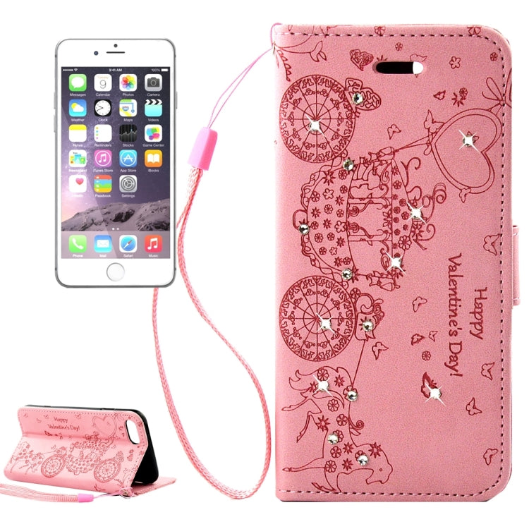 For iPhone 8 Plus & 7 Plus   Pressed Flower Butterfly Carriage Pattern Diamond Encrusted Horizontal Flip Leather Case with Holder & Card Slots & Wallet & Photo Frame & Lanyard