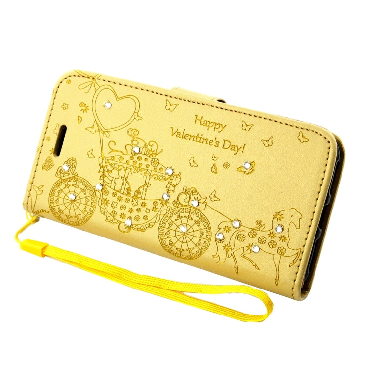 For iPhone 8 Plus & 7 Plus   Pressed Flower Butterfly Carriage Pattern Diamond Encrusted Horizontal Flip Leather Case with Holder & Card Slots & Wallet & Photo Frame & Lanyard