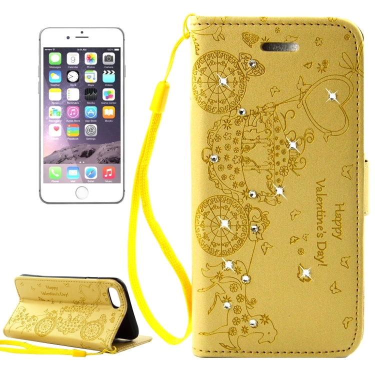 For iPhone 8 Plus & 7 Plus   Pressed Flower Butterfly Carriage Pattern Diamond Encrusted Horizontal Flip Leather Case with Holder & Card Slots & Wallet & Photo Frame & Lanyard
