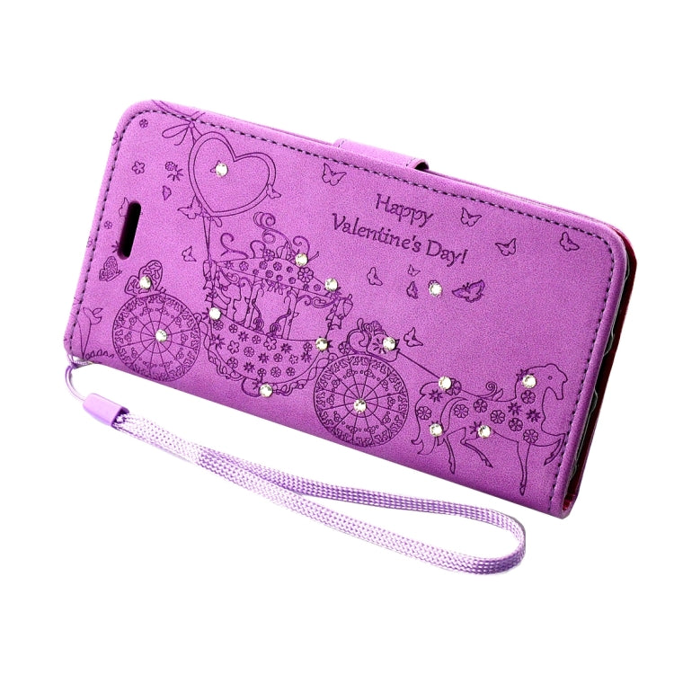 For iPhone 8 Plus & 7 Plus   Pressed Flower Butterfly Carriage Pattern Diamond Encrusted Horizontal Flip Leather Case with Holder & Card Slots & Wallet & Photo Frame & Lanyard