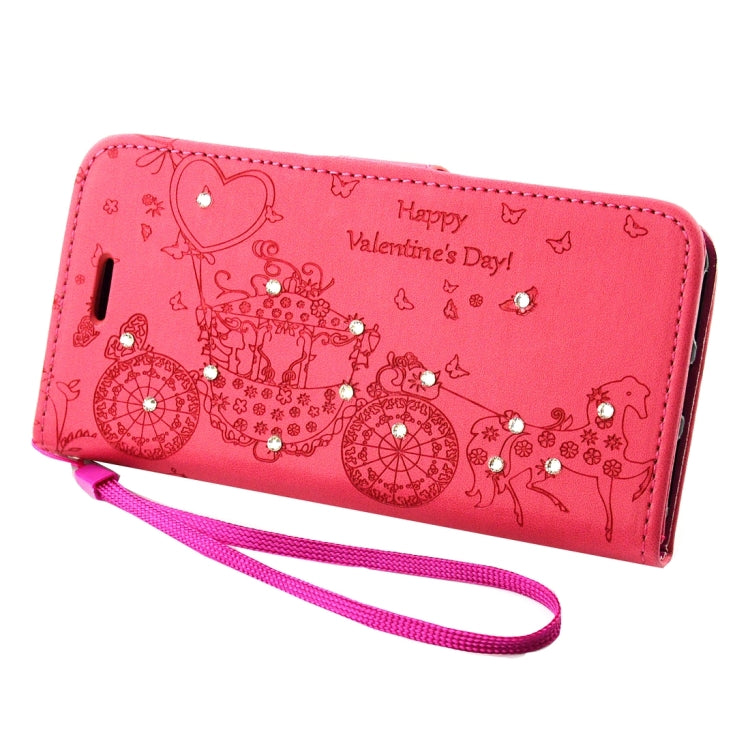 For iPhone 8 Plus & 7 Plus   Pressed Flower Butterfly Carriage Pattern Diamond Encrusted Horizontal Flip Leather Case with Holder & Card Slots & Wallet & Photo Frame & Lanyard