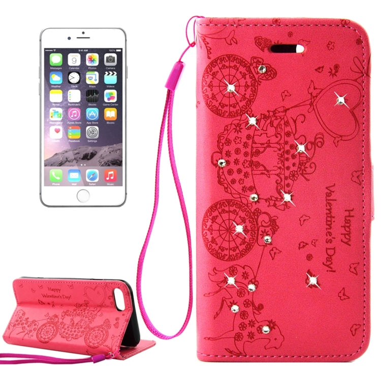 For iPhone 8 Plus & 7 Plus   Pressed Flower Butterfly Carriage Pattern Diamond Encrusted Horizontal Flip Leather Case with Holder & Card Slots & Wallet & Photo Frame & Lanyard