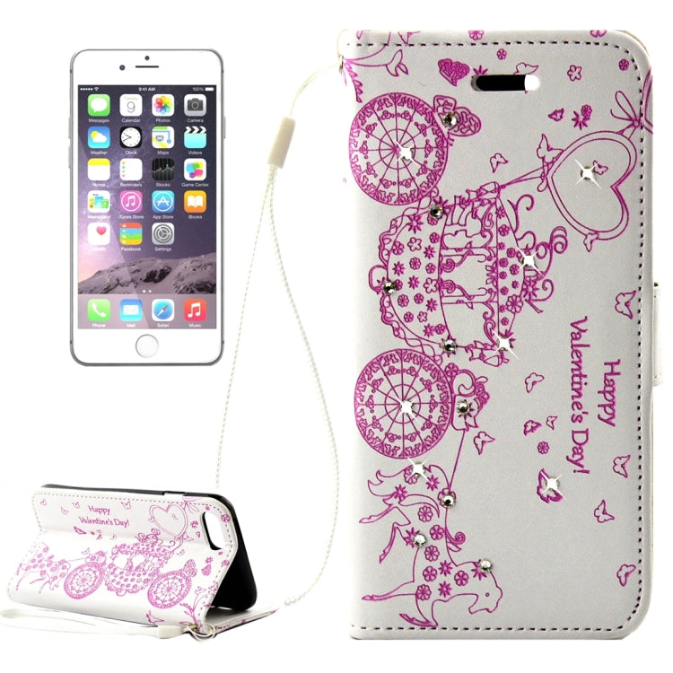 For iPhone 8 Plus & 7 Plus   Pressed Flower Butterfly Carriage Pattern Diamond Encrusted Horizontal Flip Leather Case with Holder & Card Slots & Wallet & Photo Frame & Lanyard