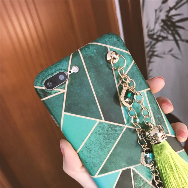 For iPhone 8 Plus & 7 Plus   Geometric Figure Full Coverage Soft Protective Back Cover Case with Diamond Chain Tassels Pendant(Green)