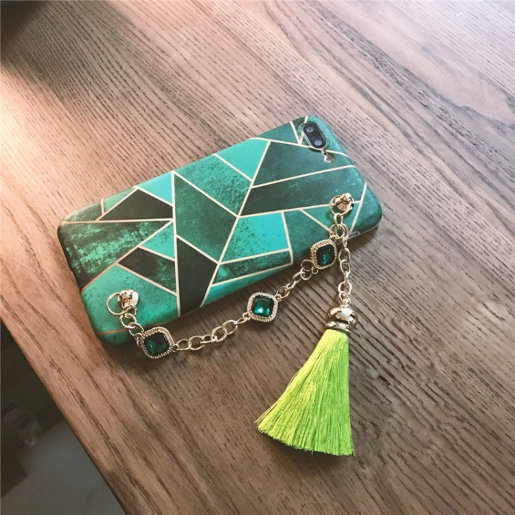 For iPhone 8 Plus & 7 Plus   Geometric Figure Full Coverage Soft Protective Back Cover Case with Diamond Chain Tassels Pendant(Green)