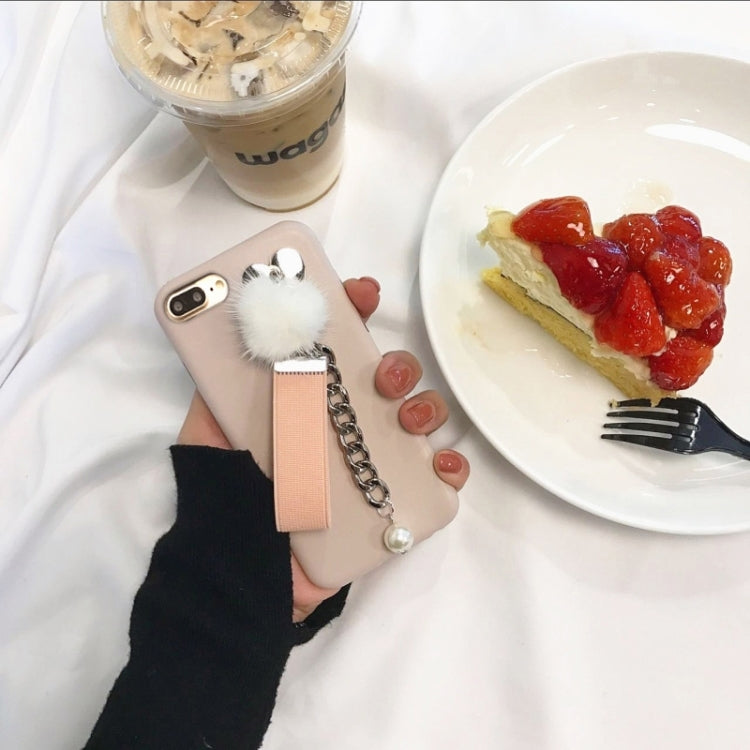 For iPhone 8 Plus & 7 Plus   Leather Soft Protective Back Cover Case with Furry Ball Chain Pendant