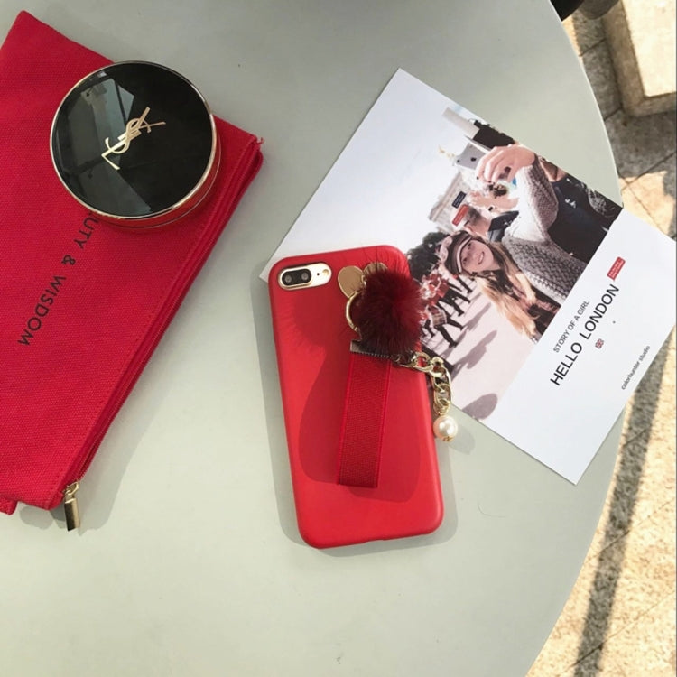 For iPhone 8 Plus & 7 Plus   Leather Soft Protective Back Cover Case with Furry Ball Chain Pendant