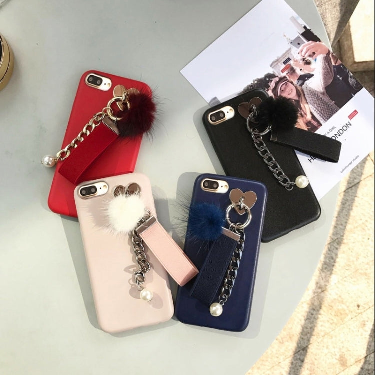 For iPhone 8 Plus & 7 Plus   Leather Soft Protective Back Cover Case with Furry Ball Chain Pendant