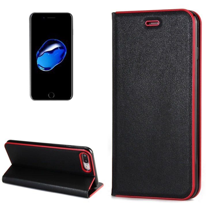 For iPhone 8 Plus & 7 Plus   Cowhide Texture PC Bumper Frame Strong Magnetic Adsorption Horizontal Flip Leather Case with Card Slots & Holder