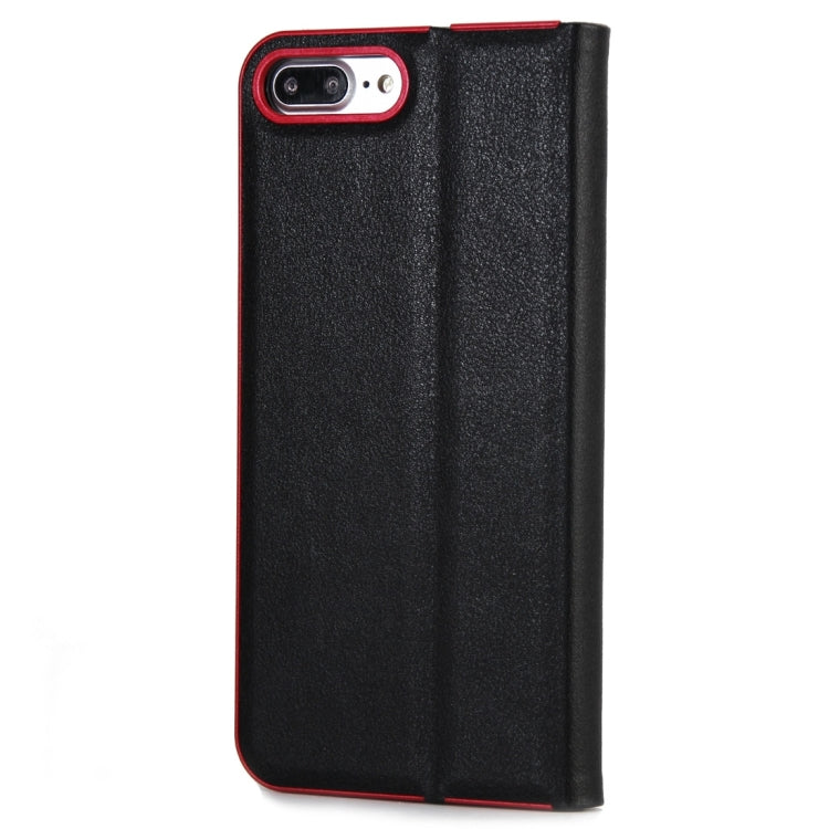 For iPhone 8 Plus & 7 Plus   Cowhide Texture PC Bumper Frame Strong Magnetic Adsorption Horizontal Flip Leather Case with Card Slots & Holder