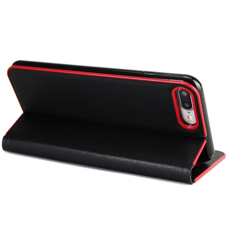 For iPhone 8 Plus & 7 Plus   Cowhide Texture PC Bumper Frame Strong Magnetic Adsorption Horizontal Flip Leather Case with Card Slots & Holder