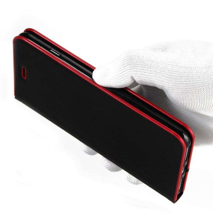 For iPhone 8 Plus & 7 Plus   Cowhide Texture PC Bumper Frame Strong Magnetic Adsorption Horizontal Flip Leather Case with Card Slots & Holder