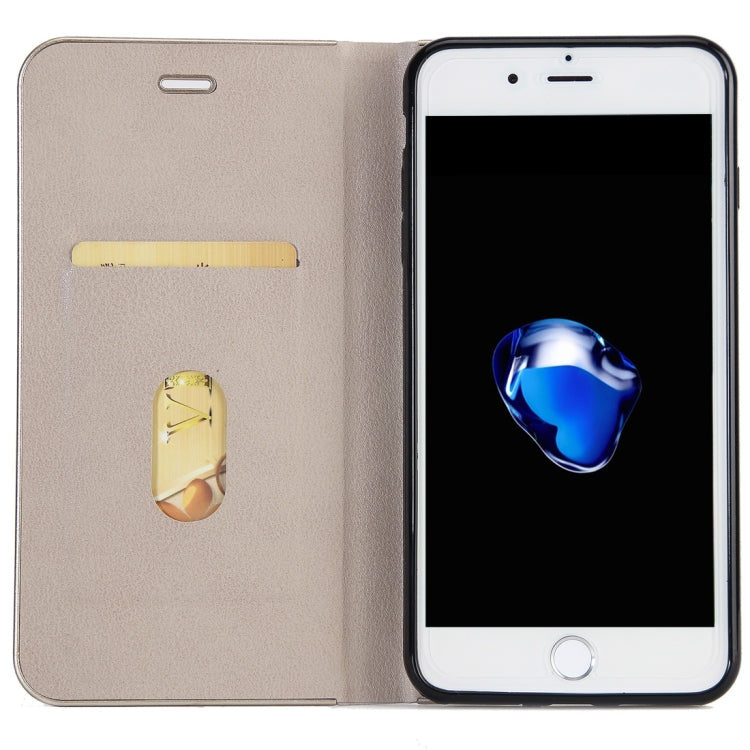 For iPhone 8 Plus & 7 Plus   Cowhide Texture PC Bumper Frame Strong Magnetic Adsorption Horizontal Flip Leather Case with Card Slots & Holder