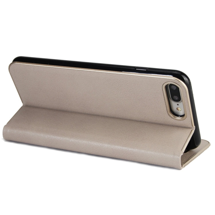For iPhone 8 Plus & 7 Plus   Cowhide Texture PC Bumper Frame Strong Magnetic Adsorption Horizontal Flip Leather Case with Card Slots & Holder