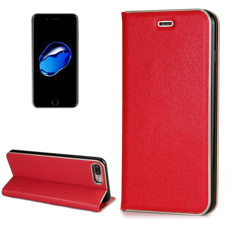 For iPhone 8 Plus & 7 Plus   Cowhide Texture PC Bumper Frame Strong Magnetic Adsorption Horizontal Flip Leather Case with Card Slots & Holder