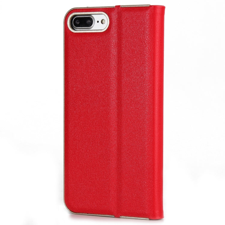 For iPhone 8 Plus & 7 Plus   Cowhide Texture PC Bumper Frame Strong Magnetic Adsorption Horizontal Flip Leather Case with Card Slots & Holder