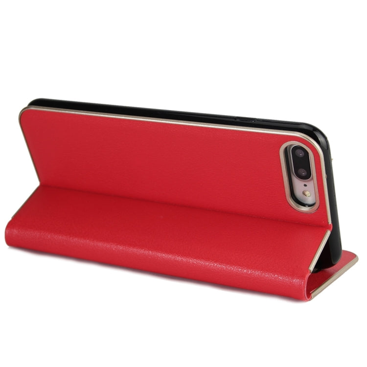 For iPhone 8 Plus & 7 Plus   Cowhide Texture PC Bumper Frame Strong Magnetic Adsorption Horizontal Flip Leather Case with Card Slots & Holder