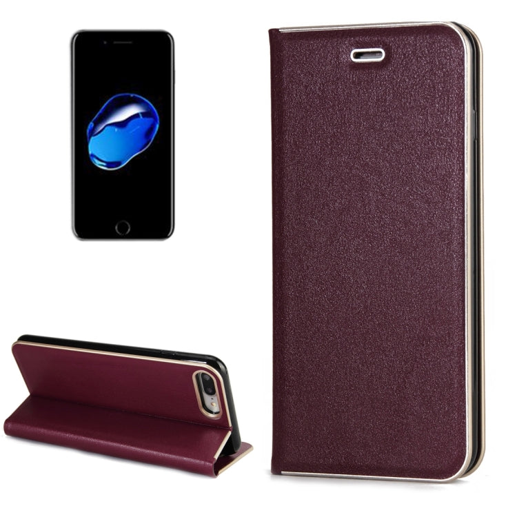 For iPhone 8 Plus & 7 Plus   Cowhide Texture PC Bumper Frame Strong Magnetic Adsorption Horizontal Flip Leather Case with Card Slots & Holder
