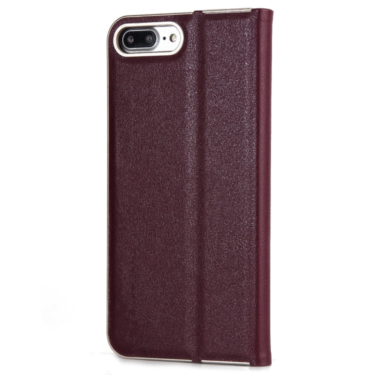 For iPhone 8 Plus & 7 Plus   Cowhide Texture PC Bumper Frame Strong Magnetic Adsorption Horizontal Flip Leather Case with Card Slots & Holder