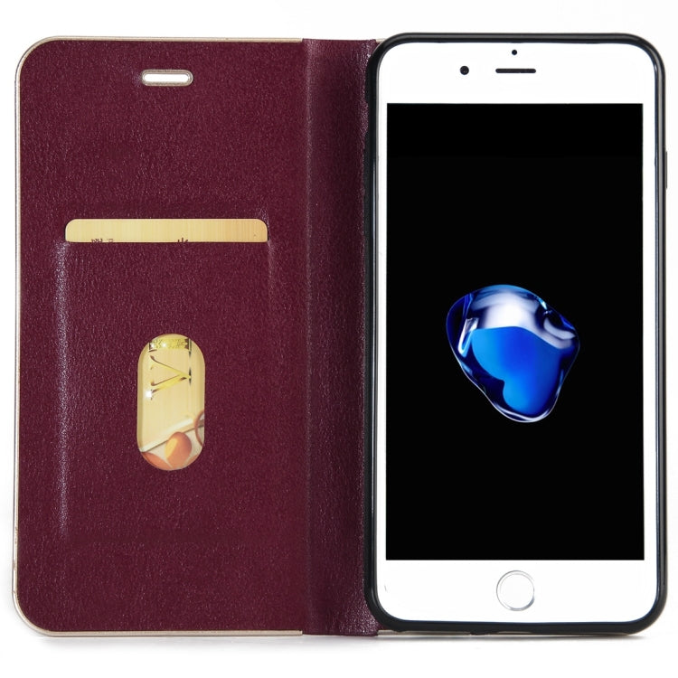 For iPhone 8 Plus & 7 Plus   Cowhide Texture PC Bumper Frame Strong Magnetic Adsorption Horizontal Flip Leather Case with Card Slots & Holder